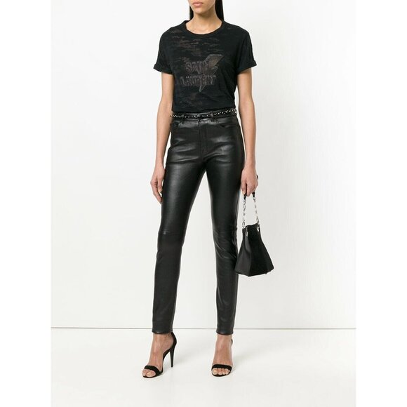 SAINT LAURENT Black Lightning Bolt Logo Burnout Short Sleeve T-Shirt, Size L - Picture 3 of 12